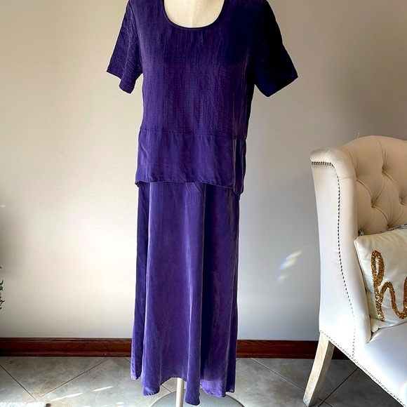 Vintage RABBIT DESIGNS MAXI 2 piece dress flare with topper purple washed size 8 - Picture 1 of 13